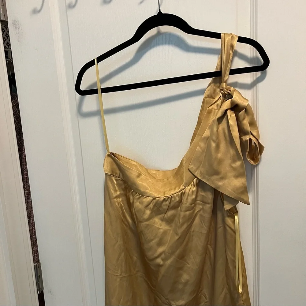 Free People Golden One Shoulder Dress Size XS Bow on Shoulder SOA